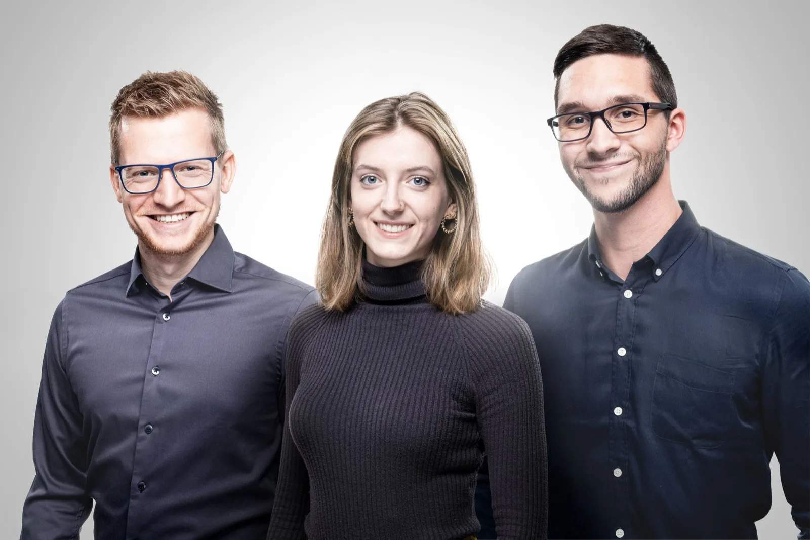 Colleagues at a studio photo shoot